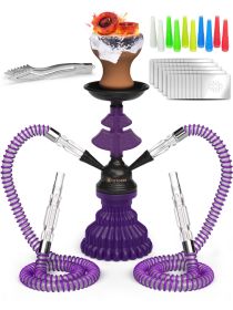 Hookah Purple Complete Set Hookah Set 2 Hose LilOne 12 inch Mini Hookah Set with 50x Foil Hookah Bowl 10x Tips 2x Mouthpiece 2x Hookah Hose Tongs