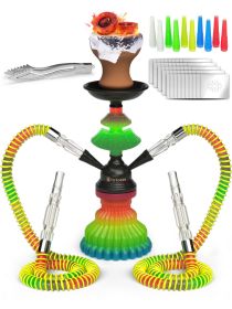 Rasta Hookah Set 2 Hose Hookah LilOne 12 inch Colorful Hookah 2 Hose Hookah Set with 50x Foil Hookah Bowl 10x Tips 2x Mouthpiece 2x Colorful Hose with