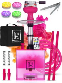 Pink Hookah Set with Everything Hookah 2 Hose Hookah Set YADO Square Hookah To Go with Hookah Charcoal Holder Heat Management Device and Big Silicone