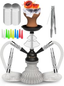 White Hookah Set 2 Hose Hookah LilOne 12 inch White Mini Hookah Combo Kit Shisha Hookah Set with Prepunched Foil Hookas Bowl Disposable Tips Mouthpiec