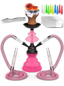 Pink Hookah Set 2 Hose Hookah LilOne 12 inch Pink Mini Hookah Combo Set with Prepunched Foil Hookah Bowl Disposable Tips Mouthpiece Tongs Portable Hoo