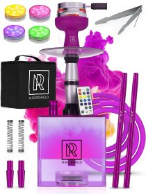 Purple Hookah 2 Hose Hookah Set Square Hookah To Go with Hookah Charcoal Holder Heat Management Device and Big Black Silicone Hookah Bowl and Bag for