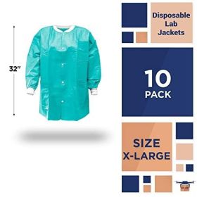 Disposable Lab Jackets XLarge Size Pack of 10 Teal Lab Jacket for Men and Women 32 Inch Long PPE Jacket 50 GSM SMS Disposable Jackets Dental with Snap