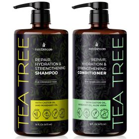 Tea Tree Shampoo and Conditioner Set with Castor Oil Rosemary Oil for Hair Growth Thinning Hair Loss Treatments for Women & Men For All Hair Types Par