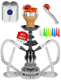 Portable Silver Hookah set with everything Hookah Set 2 Hose Hookah