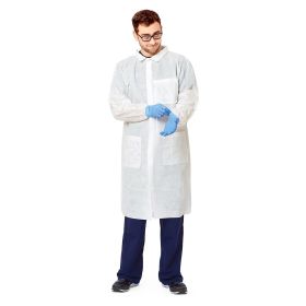 Medical Supply White Disposable Lab Coat Women and Men X Large Size Pack of 10 Low Lint Spunbonded PP 30 GSM Disposable Lab Coats for Adults with Elas