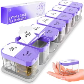 Extra Large Pill Organizer Purple 2 Times A Day Big Pill Box 7 Day Am Pm XL Weekly Vitamin Holder Jumbo Medicine Container for Supplement XXL Daily Pi