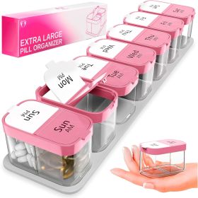 Extra Large Pill Organizer 2 Times A Day Pink Big Pill Box 7 Day Am Pm XL Weekly Vitamin Holder Jumbo Medicine Container for Supplement XXL Daily Pill