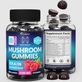 Mushroom Gummies Lion's Mane and Reishi for Cognitive Clarity 60 Capsules Rasberry Flavor