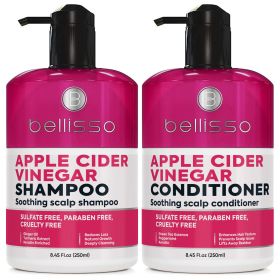 Apple Cider Vinegar Shampoo and Conditioner Set Sulfate and Paraben Free Anti Dandruff Soothing Scalp Treatment with Biotin Keratin Avocado Coconut Ar