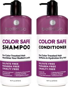 Color Safe Shampoo and Conditioner Set For Protecting Dyed and Treated Hair Against Fading Sulfate and Paraben Free Anti Fade Moisturizing Care Produc