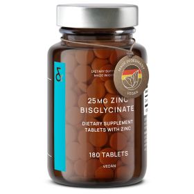 Zinc Bisglycinate 25mg 180 Tablets 6 Months Supply Natural Chelated Zinc Supplement Vegan Zinc Glycinate for Immune & Skin Support