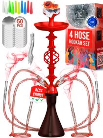 Black Red 4 Hose Hookah Set with Everything Portable good for traveling