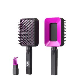 3D Self Cleaning Deluxe Rectangular Brush Self Cleaning Hair Brush for Women Detangling Hair Comb for All Hair Types Rose Red