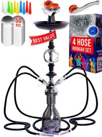 Portable 4 HOSE Hookah set with everything Hookah 4 Hose Black