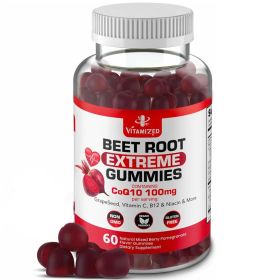 Extreme Beetroot Formula COQ10 100mg with Grape Seed Extract for Circulation Energy Flow 1500mg Beet Root Gummies Extract Gluten Free 60 Chews