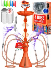 Orange 4 Hose Hookah Set with Everything Portable good for traveling