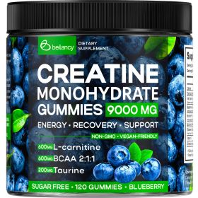 Blueberry Creatine Monohydrate Gummies 9000mg Chewable Muscle Support Supplement with L Carnitine and Taurine 120 Count